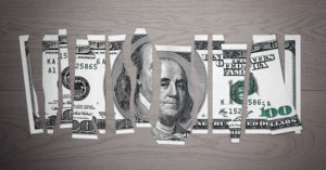 Devalued Dollar Concept. Shred Dollar Bill. 3d Rendering