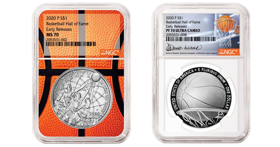 2020-P $1 Basketball Hall of Fame Silver Dollar Coin PCGS MS70 First Strike  Hall of Fame Label